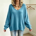 thumbnail image 6 of Women's Oversized V Neck Sweater Cozy Drop Shoulder Long Sleeve Slouchy Knit Pullover Tops for Casual Fall Going Out Daily Wear, Sky Blue, M, 6 of 8