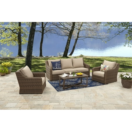 better homes & gardens hawthorne park 4pc sofa conversation set with beige  cushions