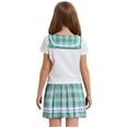 thumbnail image 2 of Miutii Kids Girls Skirt Set Japanese Sailor School Uniform Outfit Short Sleeve T-Shirt with Plaid Pleated Mini Skirts Green 7-8, 2 of 5