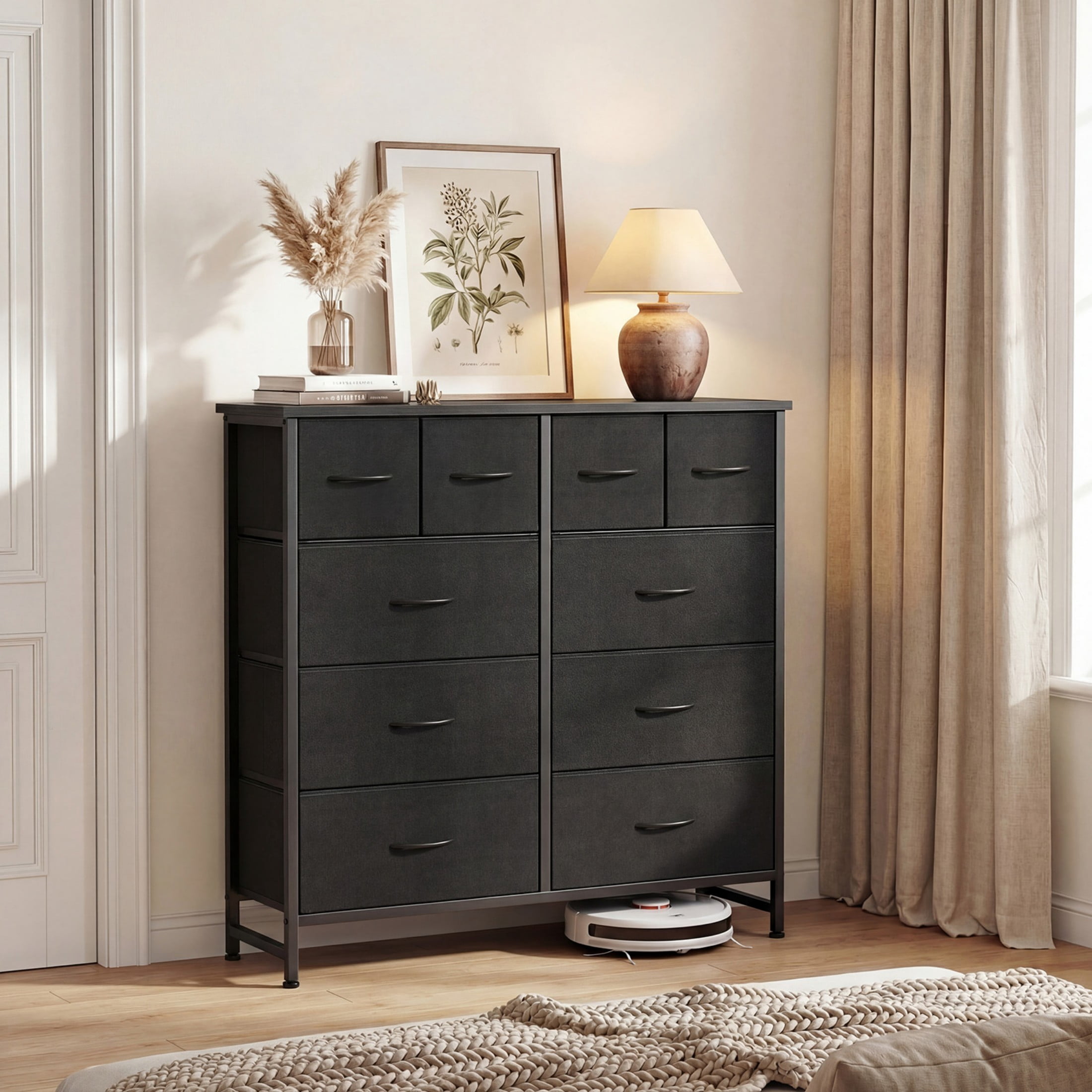 CONCETTA 10-Drawer Fabric Dresser, Large Storage Tower for Bedroom, Closet, Living Room, Black