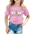 thumbnail image 2 of Girls T Shirts Comfort Cute and Letter Print Short Sleeve Round Neck Top Girls Tops Pink 3-4Y, 2 of 6