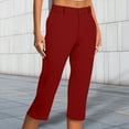 thumbnail image 2 of Women's Casual Elastic Waist Pants with Button Pocket Comfortable Solid Color Caprix Trousers for Everyday Wear, 2 of 2