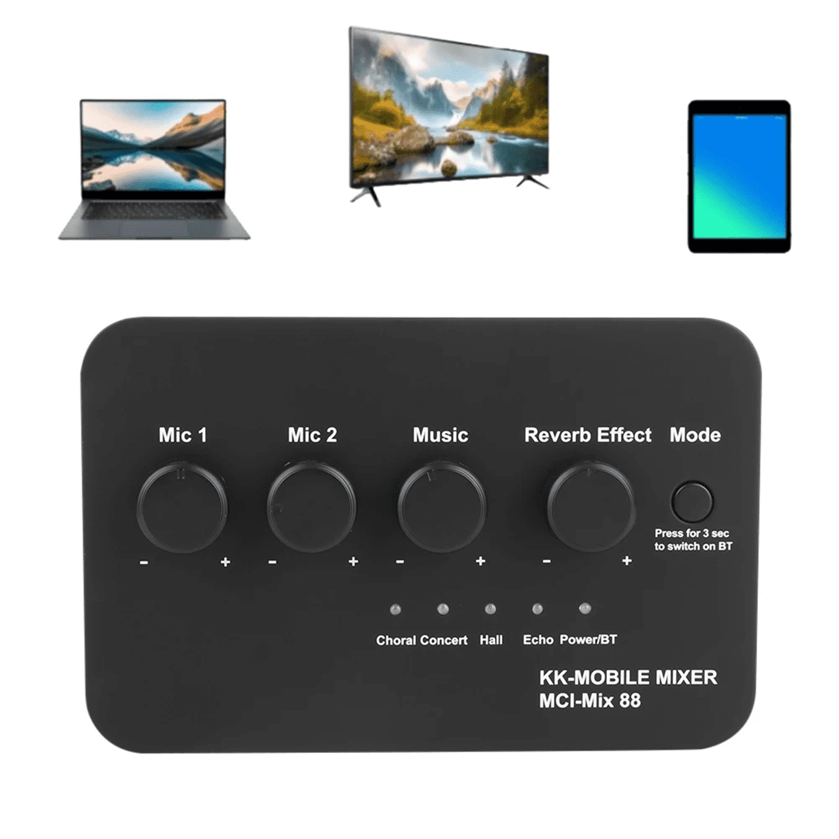 Digital Audio Sound Machine AUX IN/OUT BT Connection Dual Mic Inputs Karaoke Sound Mixer for Karaoke Smart TV PC Speaker