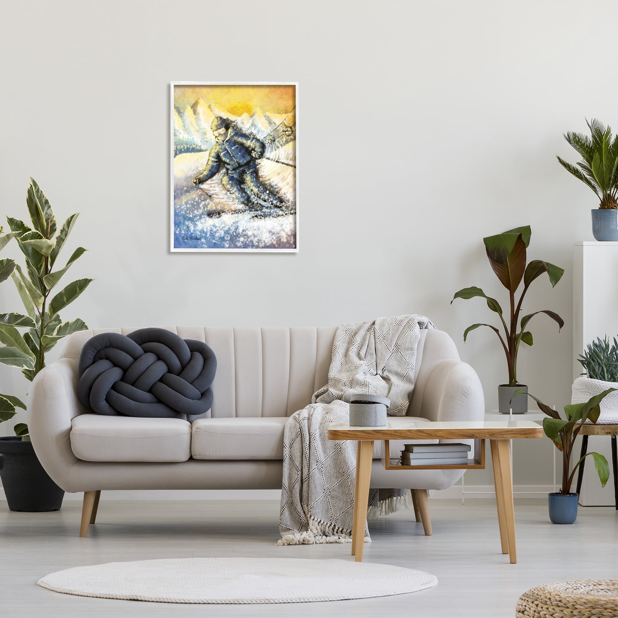 Stupell Industries Person Skiing on Slopes Sports Painting White Framed Art Print Wall Art, 24 x 30
