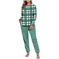thumbnail image 2 of Conjunto de pijama informal de invierno para mujer, de doble cara, con cuello redondo estampado, manga larga, top anudado a mano, pantalones con cordón ajustable, ropa de casa, blusa de poliéster., 2 of 7