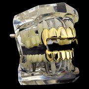 14K Gold Plated Grillz Set Full Fangs Upper Top And Bottom Lower Vampire Teeth Fangs Hip Hop Grills