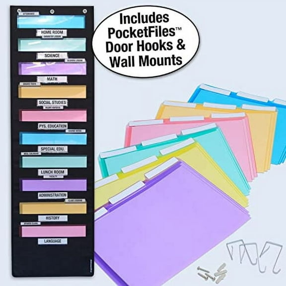 Ultimate Office WalMasterâ„¢ 10-Pocket Wall Chart Filing System WITH LABEL HOLDERS for Classroom and Office, Wall File Organizer (PocketFiles Sold Separately) PLUS Wall Mounting Hardware & Door Hooks