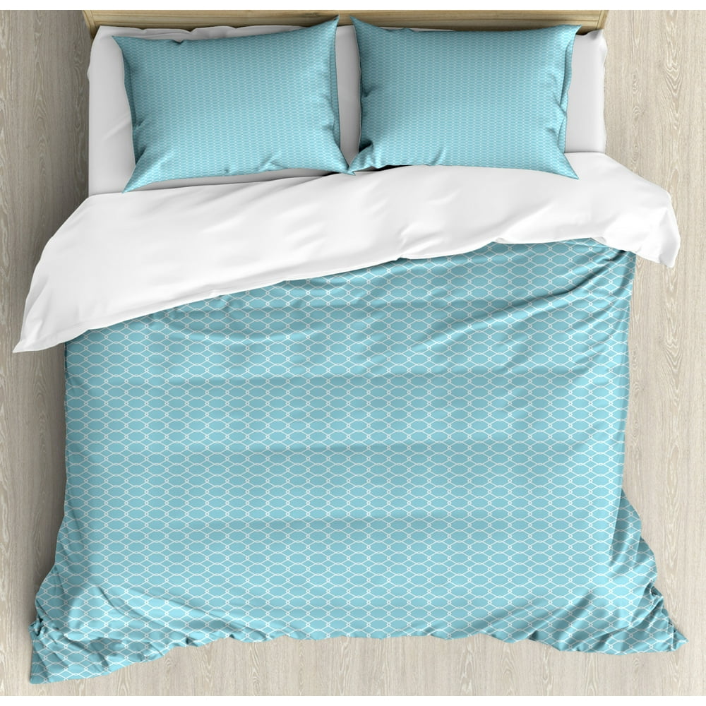 Vintage Blue King Size Duvet Cover Set, Entangled Square Shapes in a