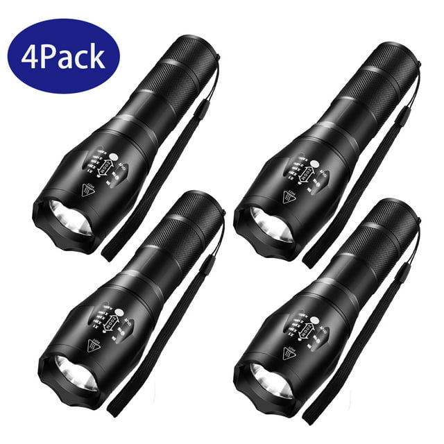 4 Pack Tactical Flashlight Torch, Military Grade 5 Modes XML T6 3000 Lumens Tactical Led Waterproof Handheld Flashlight for Camping Biking Hiking Outdoor Home Emergency