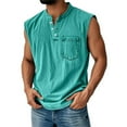 thumbnail image 2 of Men's Denim Sleeveless Shirt Workout Muscle Tank Tops Casual Washed T Shirts Spring Summer Beach Tee Green L, 2 of 5