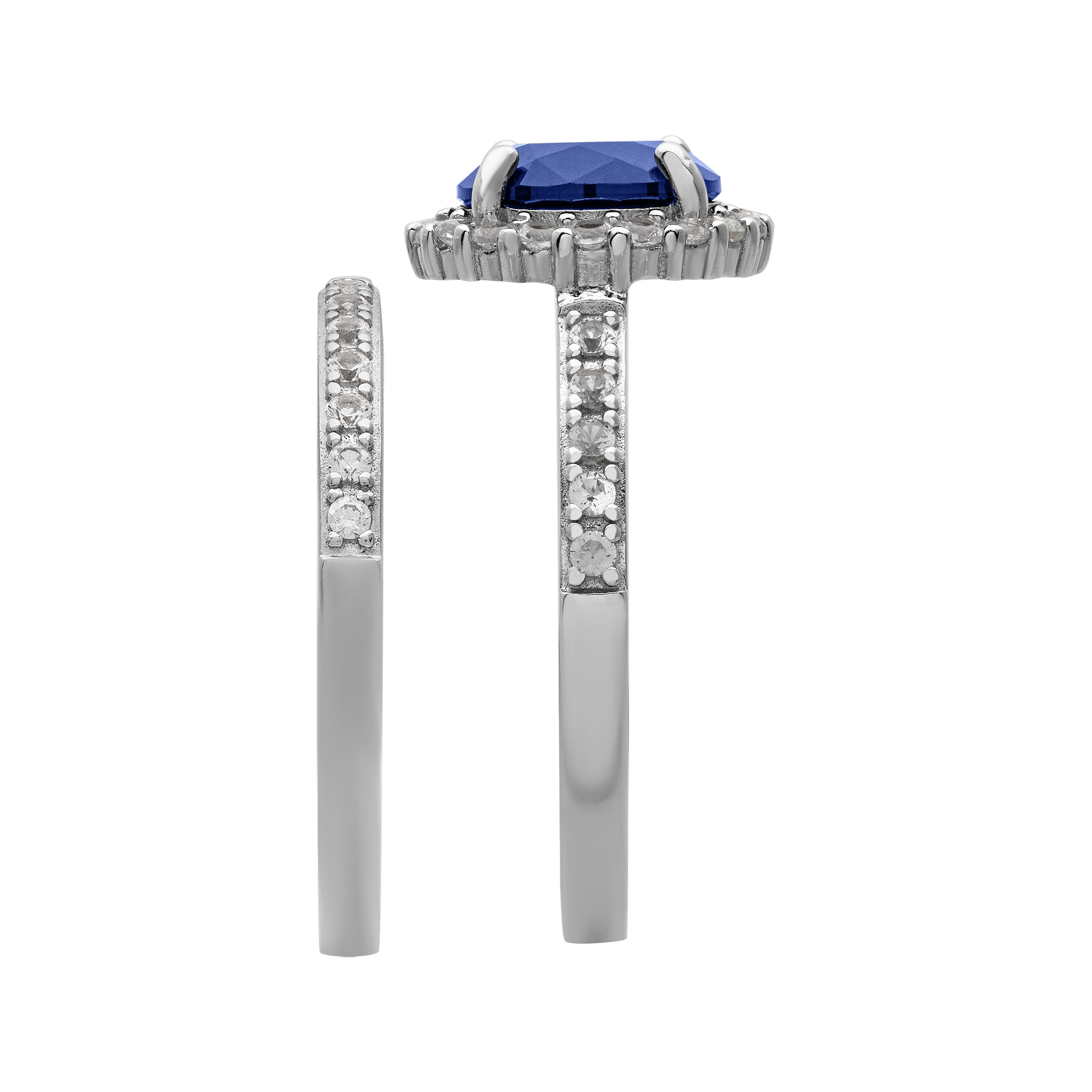2 7/8 CT TGW Created Blue & White Sapphire "Royal Gem" Women's Bridal Set in Sterling Silver by Keepsake