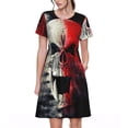 thumbnail image 1 of Disketp Red And White Screaming Demon Skull para Vestido de Manga Corta para Mujeres, Vestidos de Verano para Mujeres, Casual y Holgado para la Playa, 1 of 6