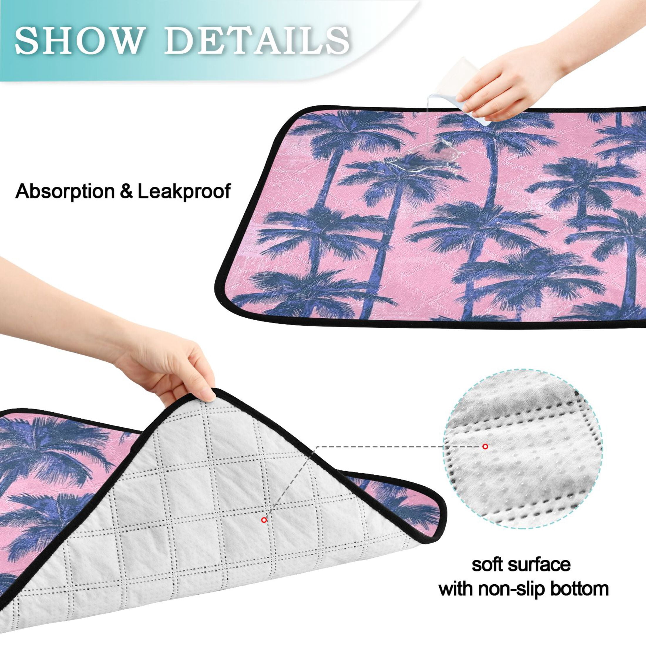 Qxltty Palm Trees Cat litter Pads Pet Set of 3 Diaper Mats Center Anti-leakage Layer Absorbent Soft and Comfortable