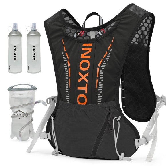 Inoxto Mochila Con Chaleco De Hidratación, Paquete Ligero Aislado Con Bolsa De Vejiga De Agua De 1,5 L, Mochila Para Senderismo, Sendero, Carrera, Ciclismo, Maratón Para Mujeres, Hombres Y Niños (Negr