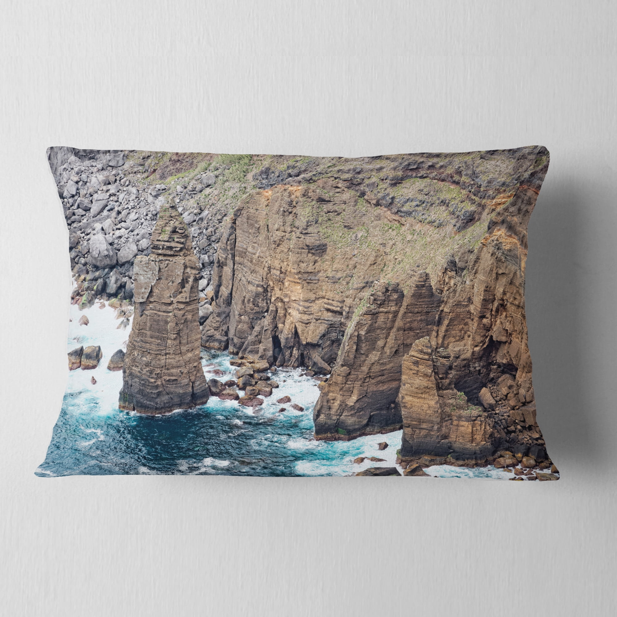 Designart Heave Rocks in Azores Beach - Seashore Throw Pillow - 12x20