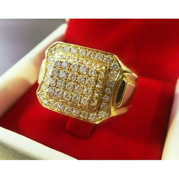 Forever Jewels 3.20Ct Round Cut Moissanite Men Cluster Engagement Band Ring 14K Yellow Gold Plated