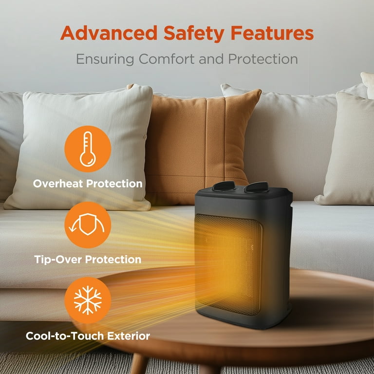 Mainstays 1500W Ceramic Fan-Force Electric Space Heater Black, 3