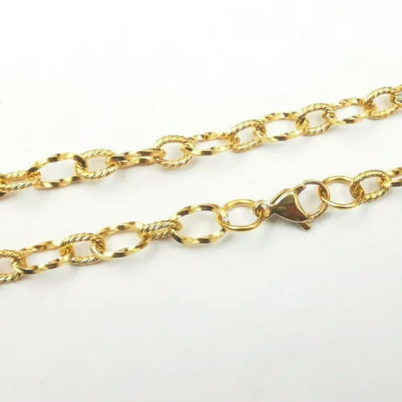 HOOUN 6mm Gold Embossing Oval Link Chain Necklace Stainless Steel Jewelry 18-32'' Men-22 inch