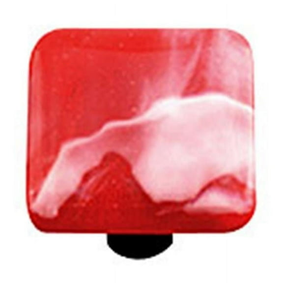 Hot Knobs HK2052-KB White Swirl Brick Red Square Glass Cabinet Knob - Black Post