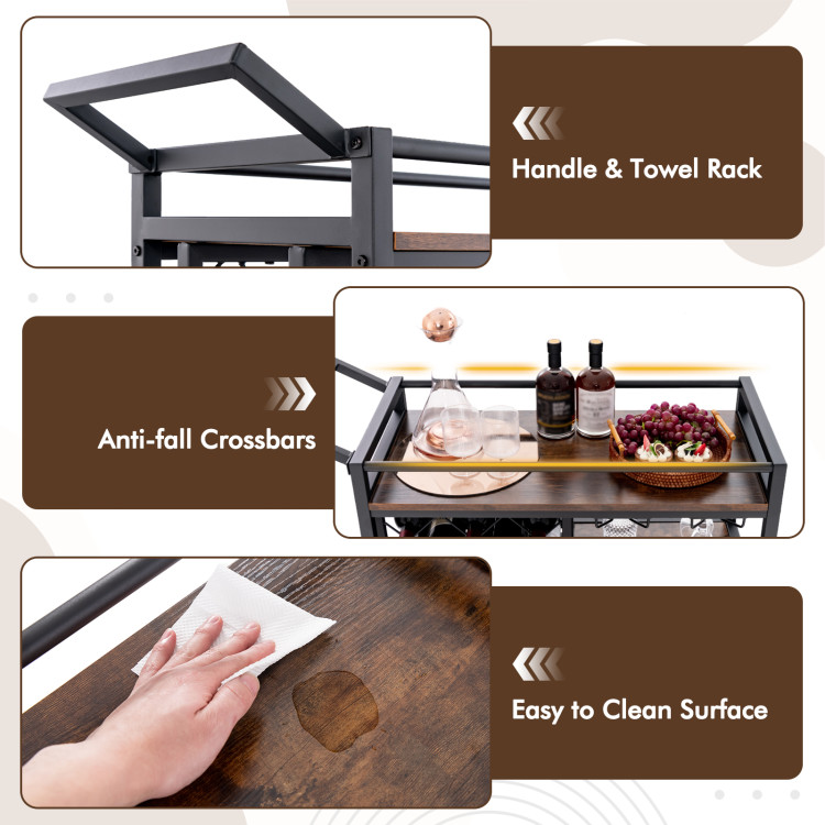 Finihen Rolling Cart, Kitchen Island Cart, 3-Tier Bar Cart on Wheels Home Kitchen Serving Cart with Wine Rack and Glasses Holder, for Kitchen, Dining Room, Rustic Brown Finihen Rolling Cart, Kitchen Island Cart, 3-Tier Bar Cart on Wheels Home Kitchen Serving Cart with Wine Rack and Glasses Holder, for Kitchen, Dining Room, Rustic Brown