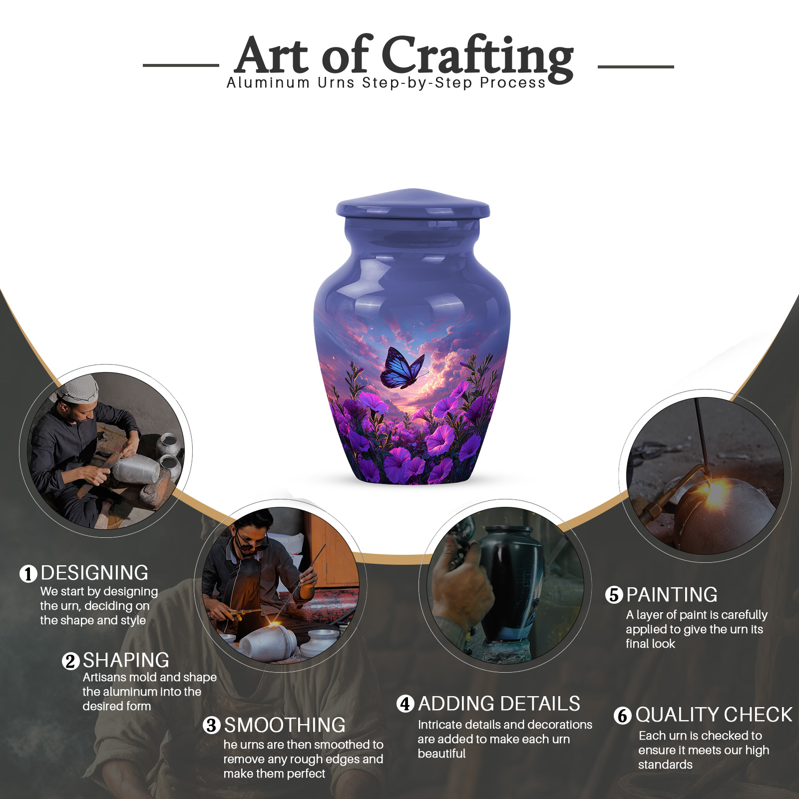 KARYLIZ Petunia Urns for Human Ashes Large Adult Male - Sunset Purple Flowers Urns for Human Ashes Adult Man & Women - Butterfly Cremation Urn for Mom & Dad - Memorial Ash Urn for Female 3 Inch