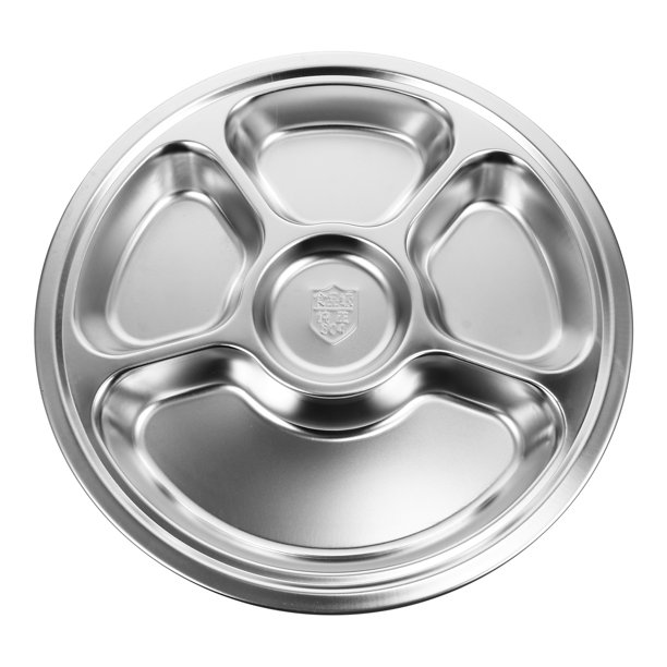 Plate Food Divided Serving Tray Compartment Dinner Dish Stainless Steel