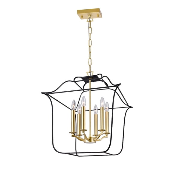 CWI Lighting Tudor 6 Light Contemporary Metal Chandelier in Satin Gold/Black