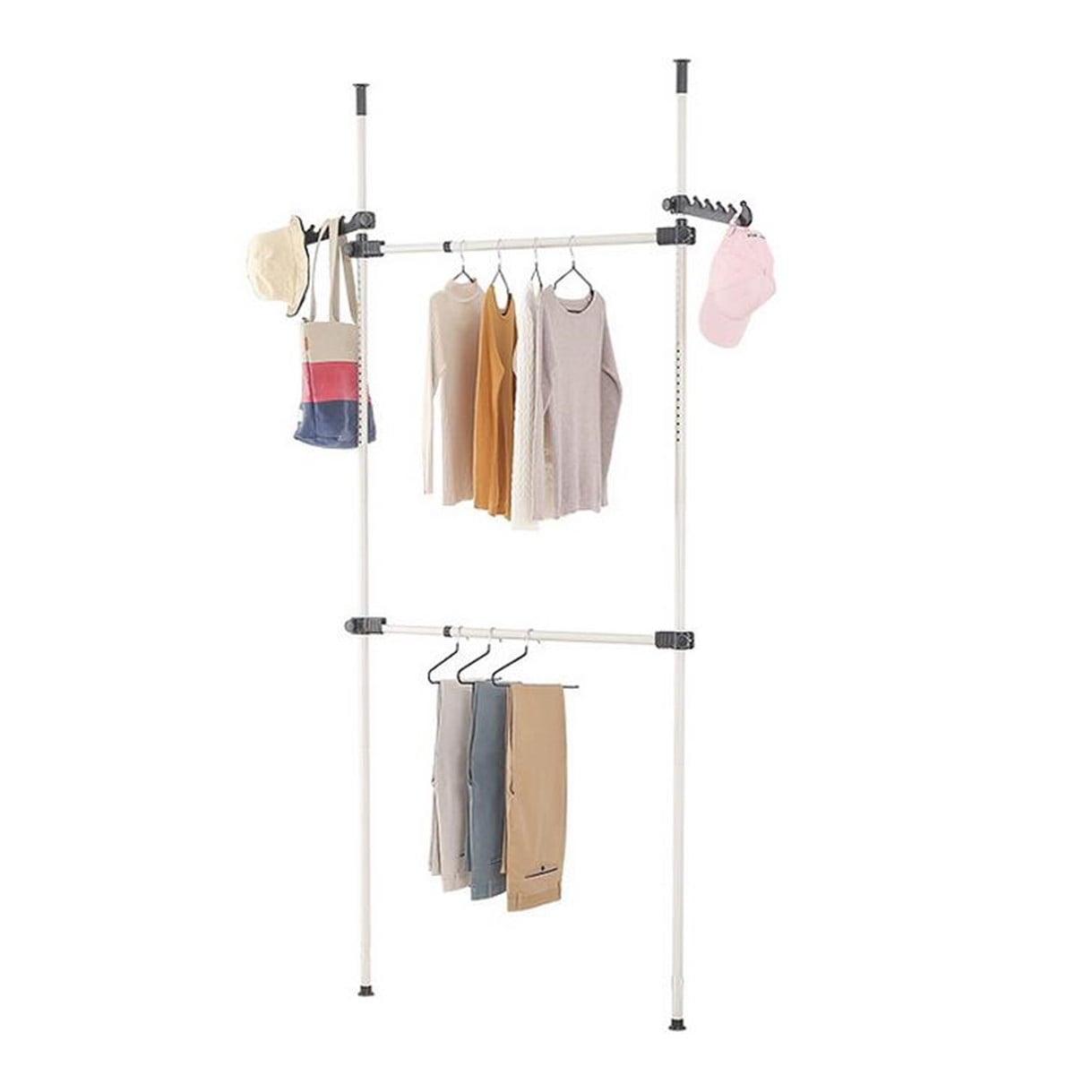 Adjustable Closet Rod Double Rail,Freestanding Clothing Garment Rack