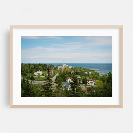 View of Saint-Maurice-de-l'Échouerie - Saint-Maurice-de-l'Échouerie Québec Canada Photography Coastal Church Landscape Seaside Rural Scenic Ocean Oak Framed Wall Art Print 12 x 18 inches