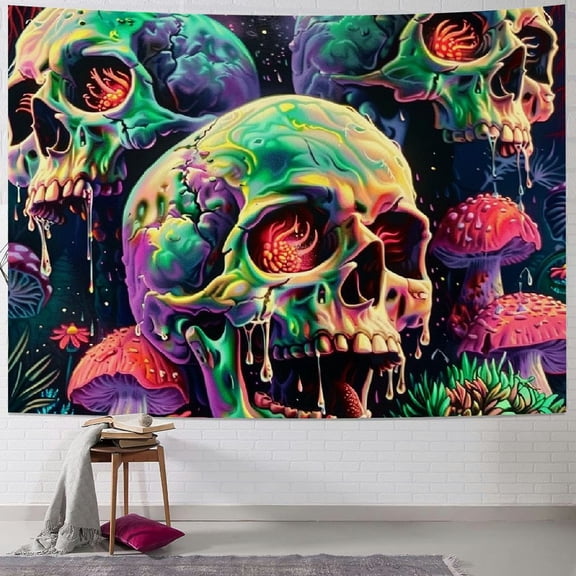 PRATYUS Skull Tapestry Fantasy Plant Floral Wall Tapestry Mushroom Tapestry Galaxy Space Tapestry Wall Hanging for Home Decor Painting