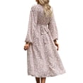 thumbnail image 4 of Hanerdun Women Floral Belted Dresses Female Long Sleeve A-Line Party Dress Casual Midi Dress Light Brown L, 4 of 5