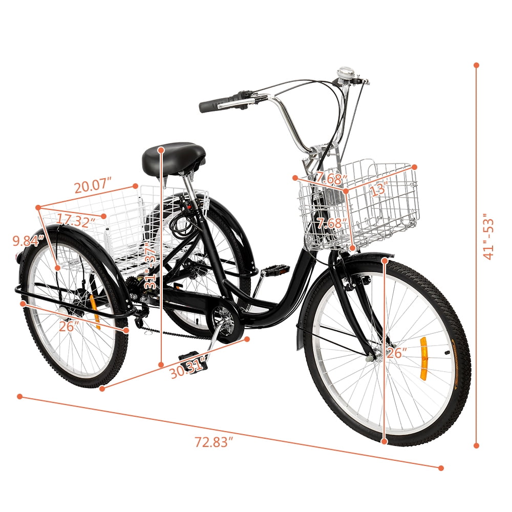 Vevor Foldable Adult Tricycle 24 Wheels7 Speed Wheels Trike With