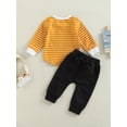 thumbnail image 4 of xiaxaixu Toddler Boys Autumn Outfit Sets Long Sleeve Striped Tops + Solid Color Drawstring Pants, 4 of 9