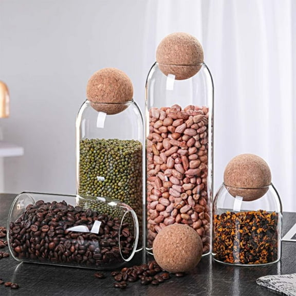 ufehgfjh Glass Storage Jars With Airtight Wooden Lid Ball Clear Candy Jar Food Storage Jars For Tea Coffee Spice Candy