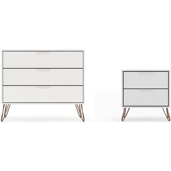 Pemberly Row 3 & 2-Drawer Mid-Century Wood Dresser and Nightstand in White