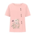 thumbnail image 5 of Blouses for Women Plus Size Round Neck Casual Linen Print Short Sleeve Button Tunic Pullover Tops, 5 of 5