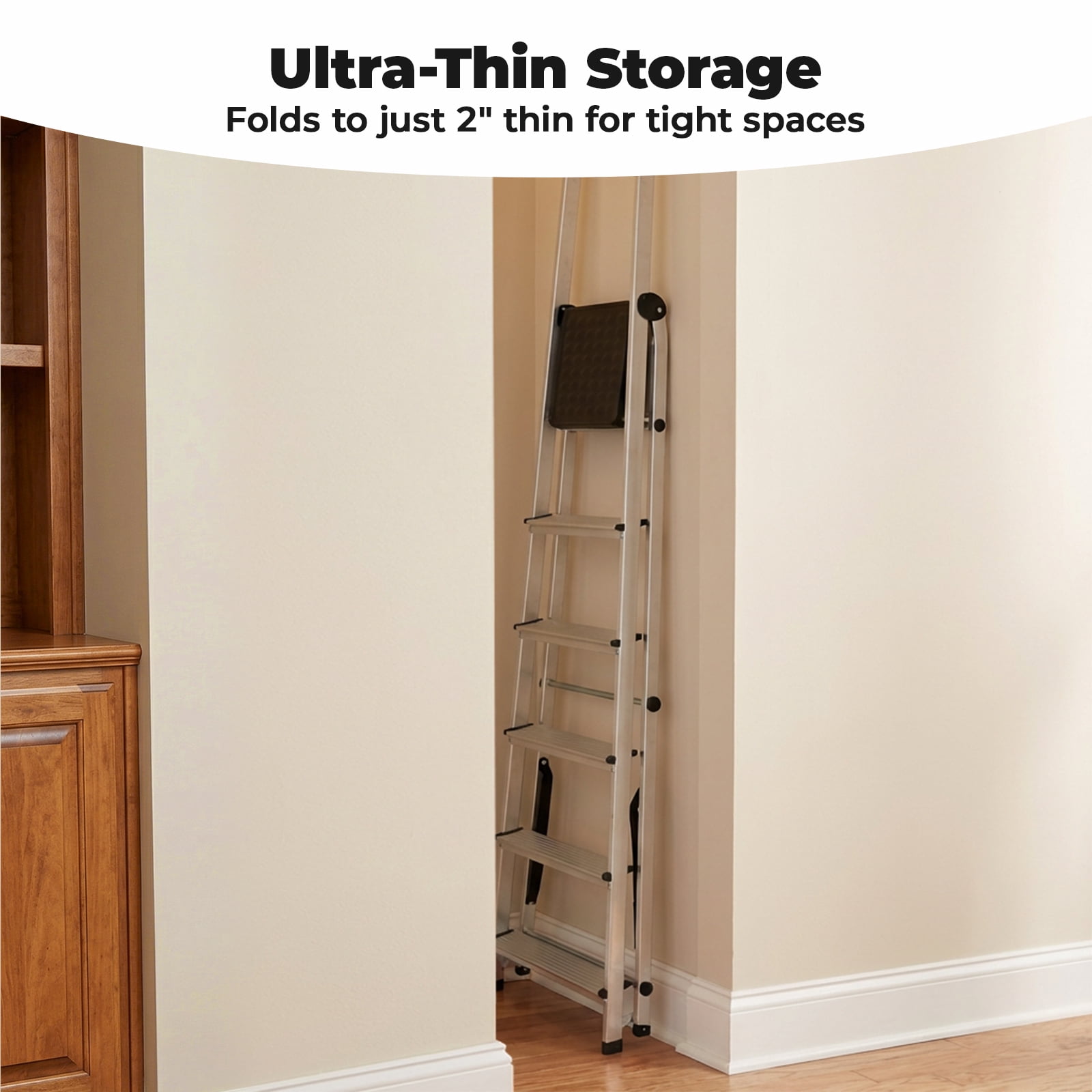 Alvantor 6-Step Folding Aluminum Ladder, 330 lbs Capacity, Lightweight with Anti-Slip Steps & Handrail