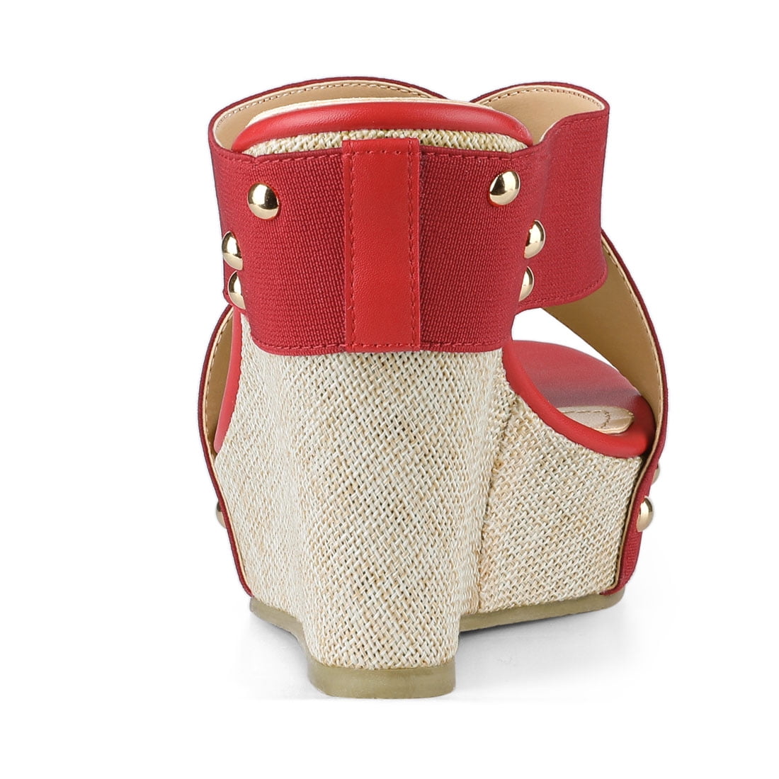 DARING DIVA Women's Stylish Open Toe Linen Platform Slide Wedge Sandals Red 9