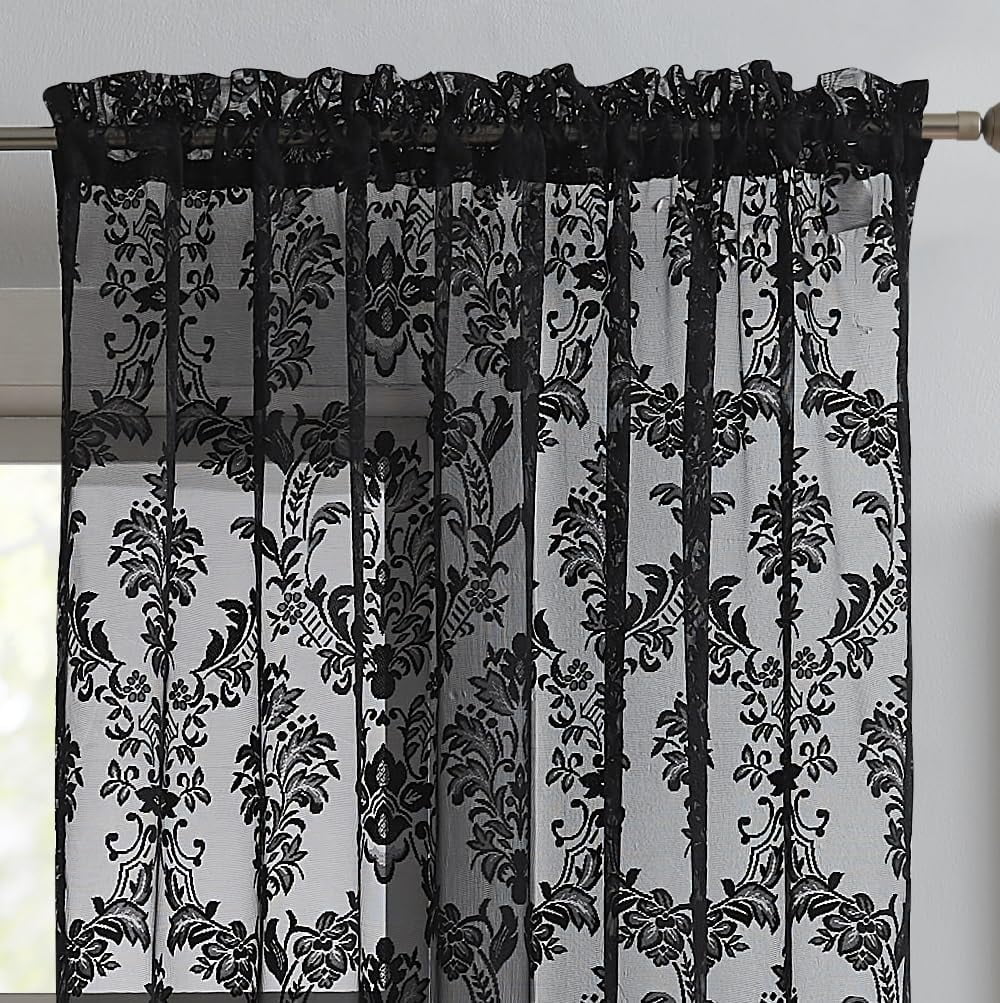 Warm Home Designs 54" W x 63" L Black Lace Curtains. FI Black 63