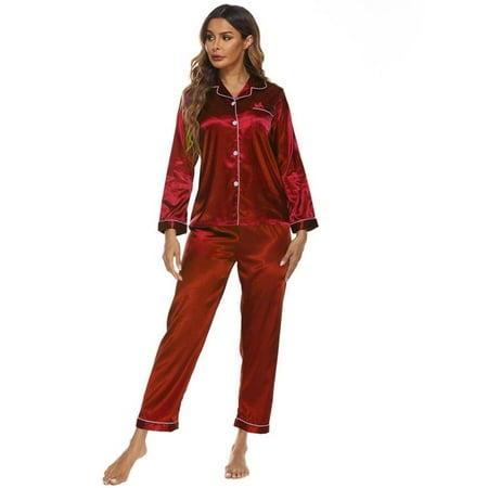 

Womens Silk Satin Pajamas Set Button Down Sleepwear Loungewear S-2XL