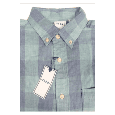 ROWM Men's Short Sleeve Plaid Shirt Cotton Green-Blue size L