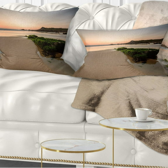 Designart Beach at Sunset in Spain - Seashore Photography Throw Pillow - 12x20
