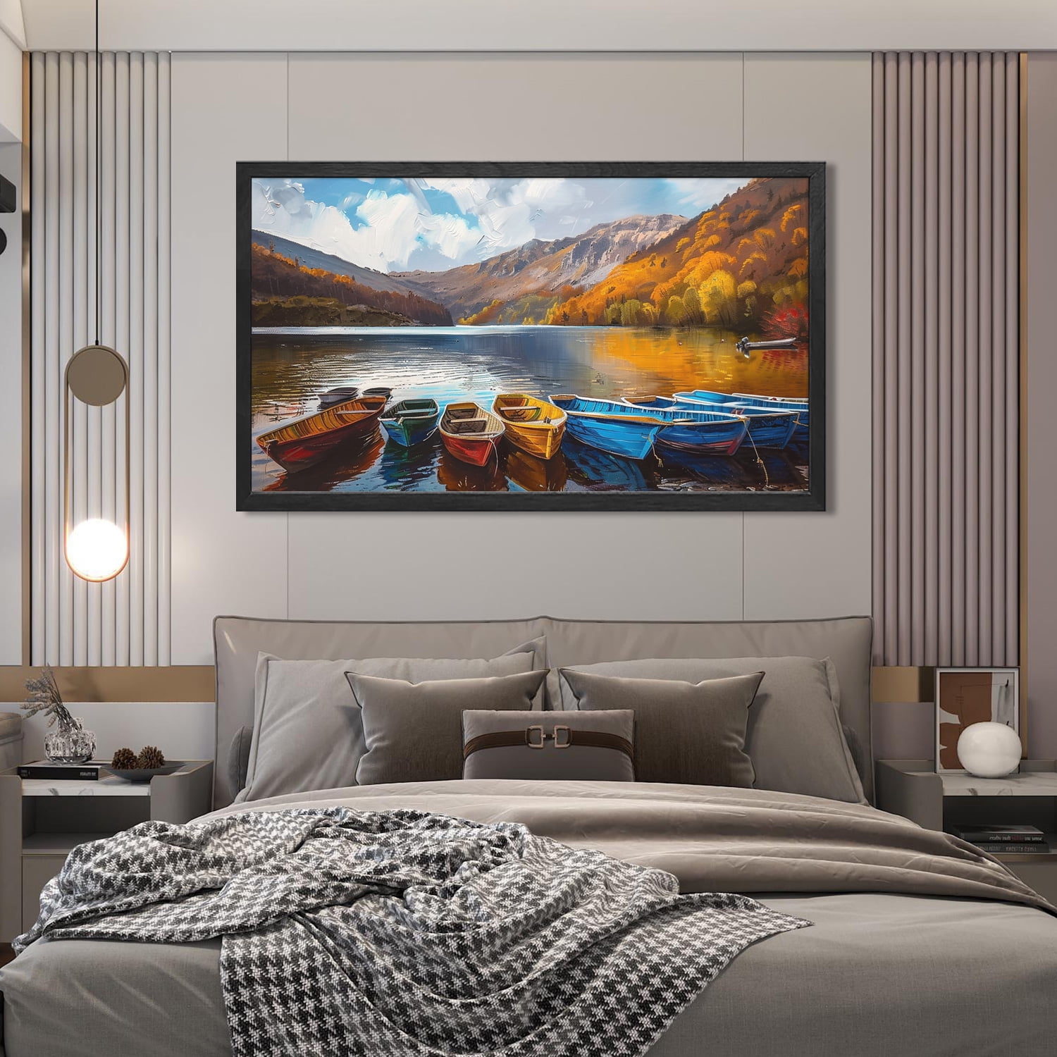 Mountain Wall Art Valley Wall Decor Autumn Valley Kayak Canvas art Framed wall art Painting For Livingroom Decor Office Bedroom Decoration