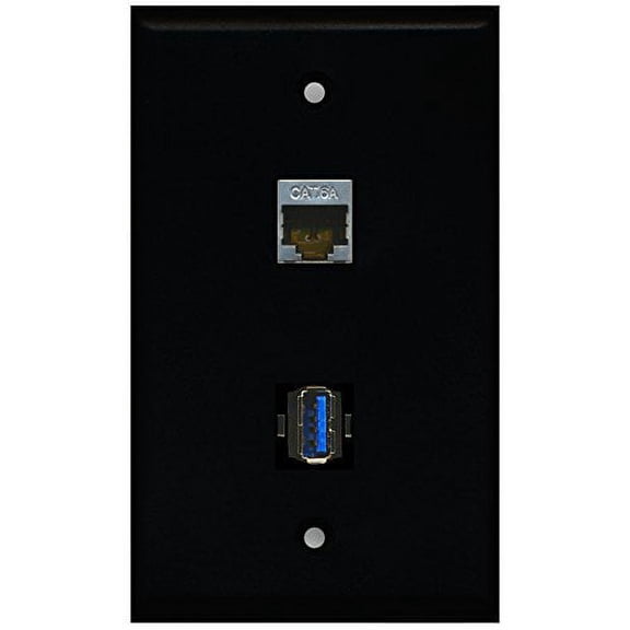 RiteAV - Black 1 Port USB 3.0 1 Port Cat6a Wall Plate