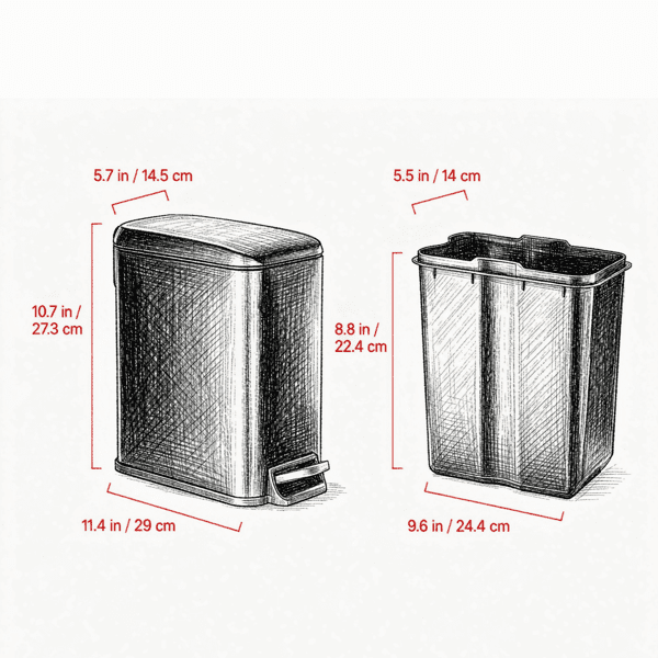 Slim Step Trash Can with Soft Close Lid, 6L Steel Garbage Can with Detachable Inner Bin, Black, for Bathroom, Kitchen & Office, 11.4 x 5.71 x 10.7 Inch