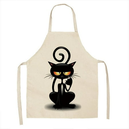 

Black Cartoon Cat Print Women Kitchen Apron Cooking Tools Sleeveless Anti-stain Aprons for Women Men Kitchen Accessories