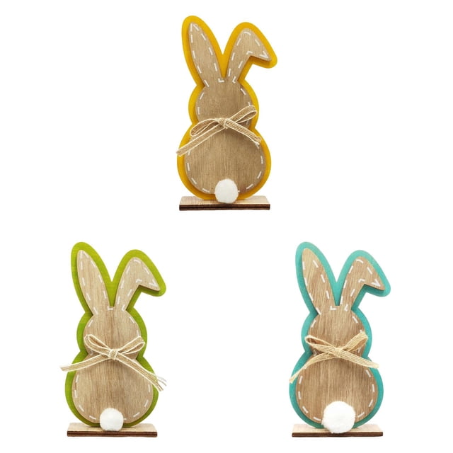 YWIYIUD 3PCS Easter Rabbit Table Decorations Wooden Rabbit Spring Tiered Tray Decorations Farmhouse Rustic Table Centerpiece for Easter Home Spring Garden Party Tabletop Decor 6inch