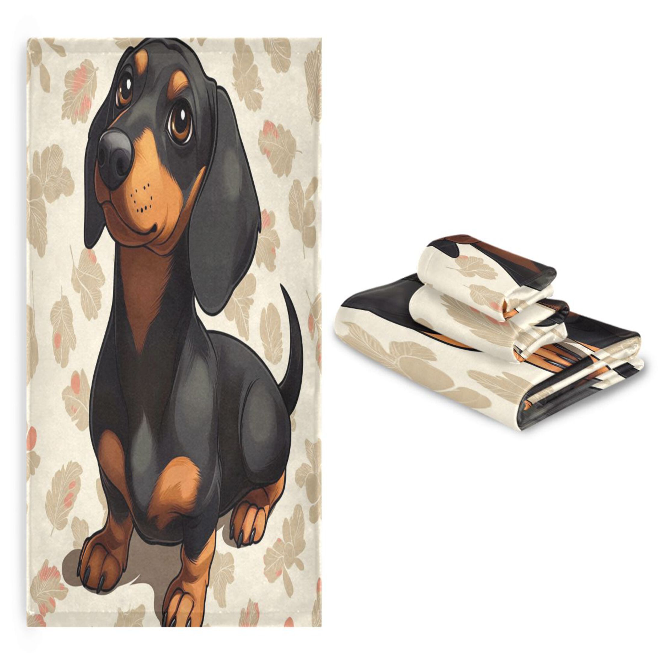WOBOGO Dachshund Pattern Ultra Soft 3 Pack Cotton Towel Set Includes 60 x 30in Bath Towel 28 x 16in Face Towel and 13 x 13in Small Square Towel for Everyday Use Lightweight and Compact