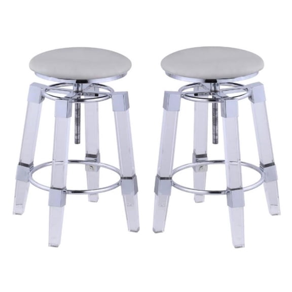Home Square 30" Adjustable Stool with Upholstered Seat in Gray - Set of 2