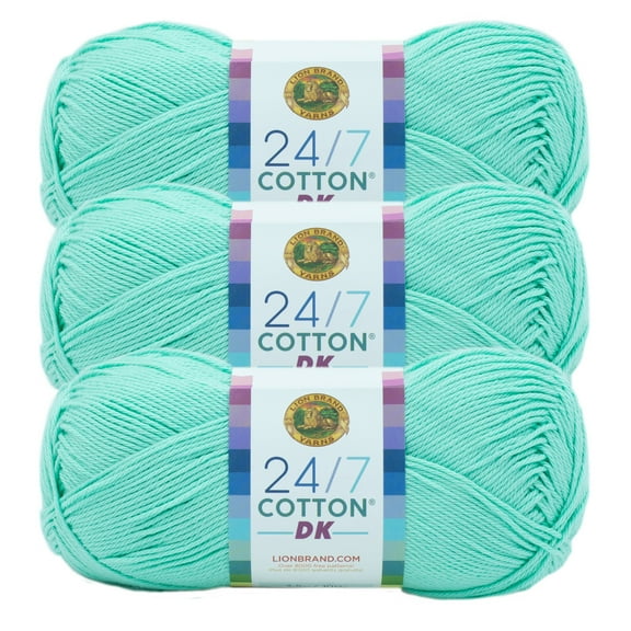 Lion Brand Yarn 24/7 Cotton DK Fresh Mint Light Cotton Yarn 3 Pack
